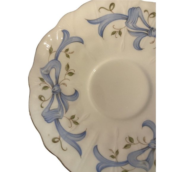 Vintage Aynsley Bone China Saucer Blue Ribbons and Vines December Rose England - Picture 6 of 7